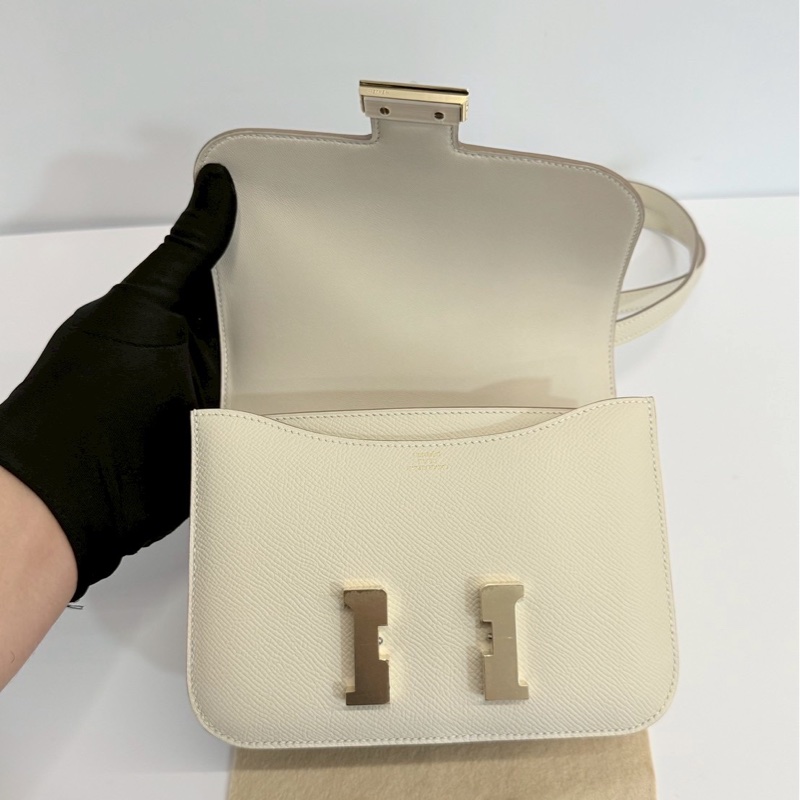 Hermes 康康19 奶昔白 金釦 W刻 Epsom皮 全新-14