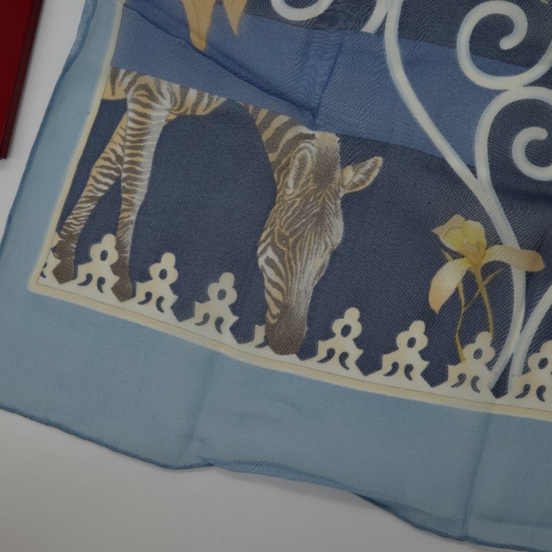 Ferragamo 海軍藍  動物紋 100%絲綢 圍巾-5