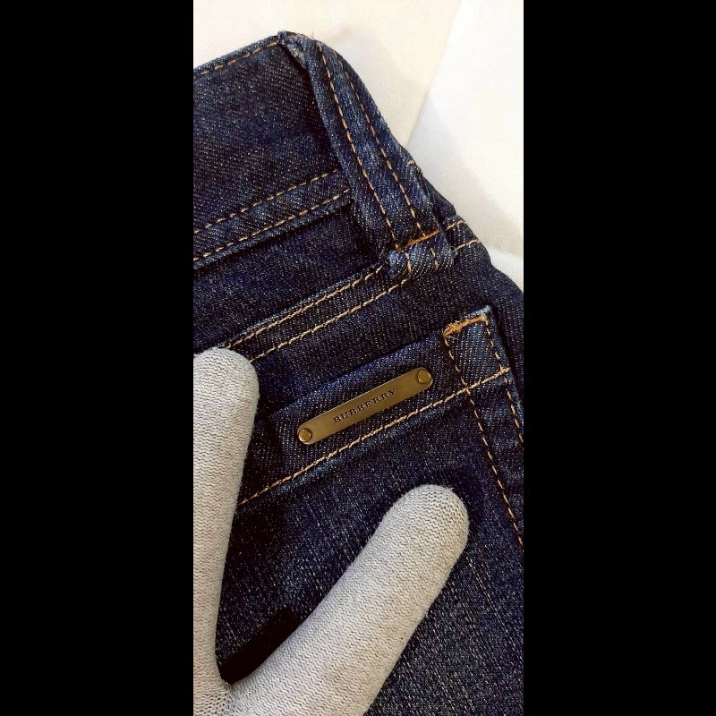BURBERRY 博柏利 LONDON 鐵牌標 女深藍彈性牛仔長褲36號-4