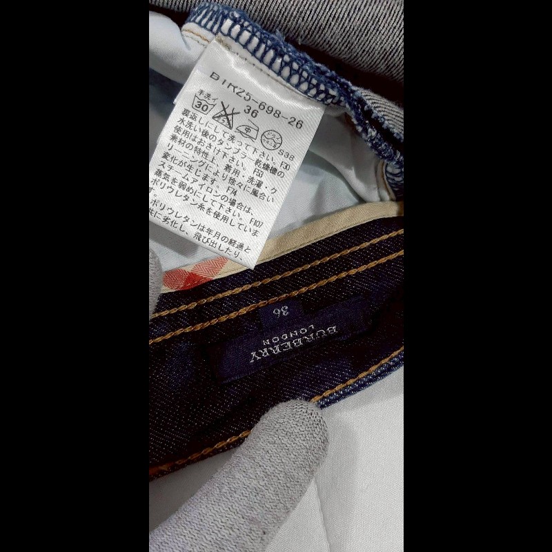 BURBERRY 博柏利 LONDON 鐵牌標 女深藍彈性牛仔長褲36號-8