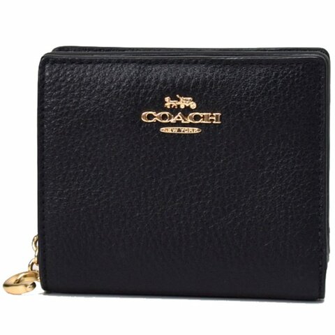 【COACH】荔枝紋皮革雙折短夾-黑色