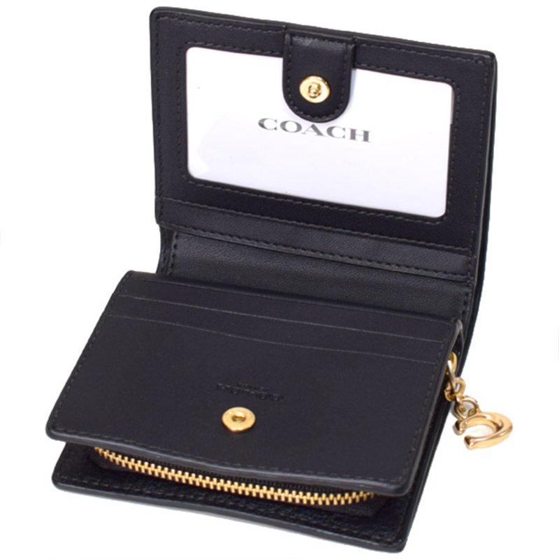 【COACH】荔枝紋皮革雙折短夾-黑色-2