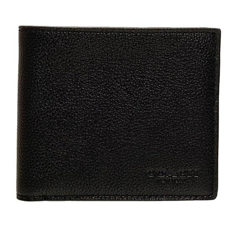 【COACH】素面荔枝紋皮革短夾-黑色-0