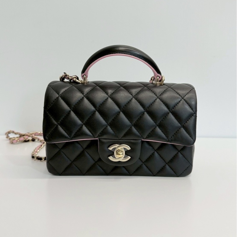 Chanel CF20 mini handle 黑拼粉 晶片款-0