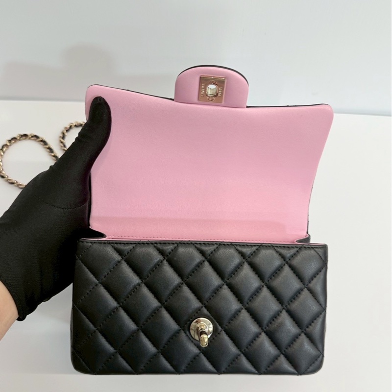 Chanel CF20 mini handle 黑拼粉 晶片款-11