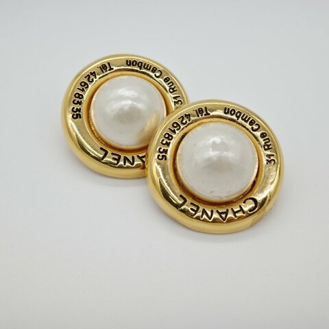 Chanel 香奈兒 金色 刻印 logo 復古 耳夾