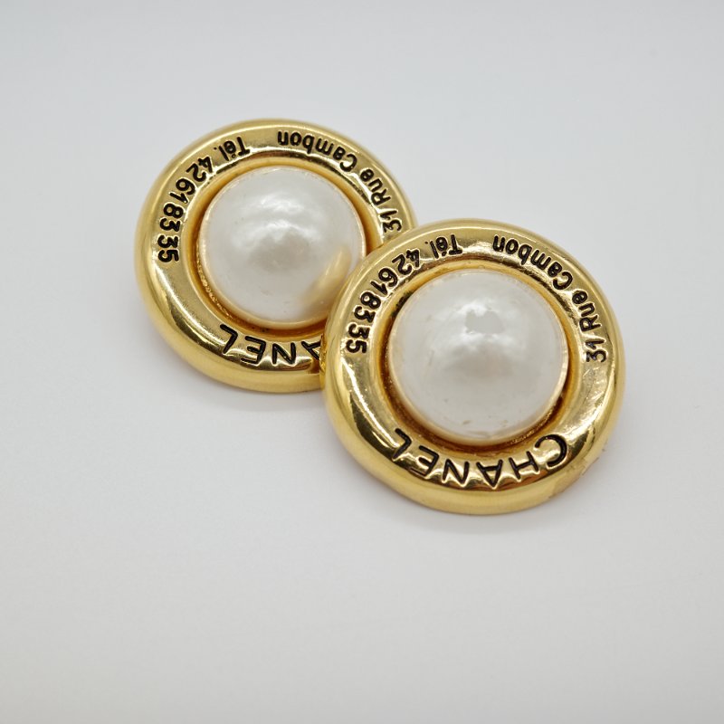 Chanel 香奈兒 金色 刻印 logo 復古 耳夾-0