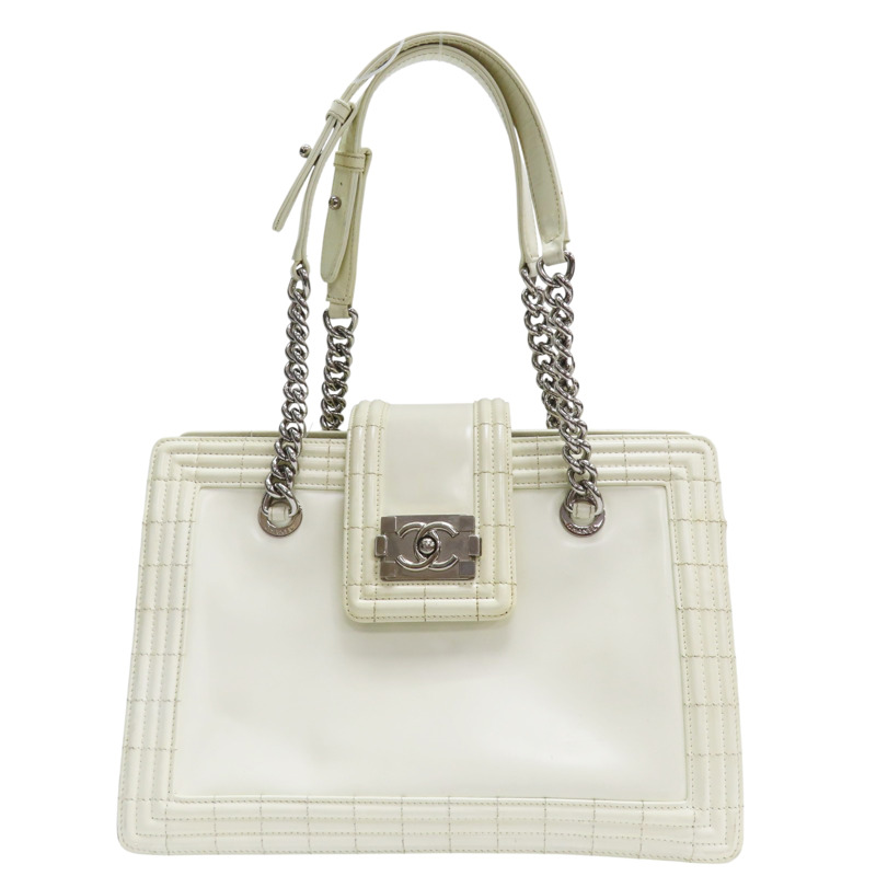 白色 牛皮 BOY 肩背包 銀釦【CHANEL 香奈兒】-0