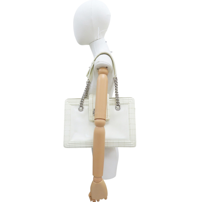 白色 牛皮 BOY 肩背包 銀釦【CHANEL 香奈兒】-8