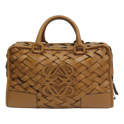 棕色 編織牛皮 Amazona 36 手提包【LOEWE 羅威】