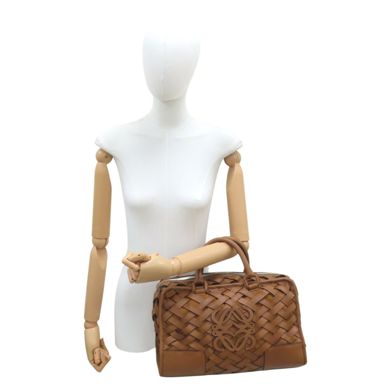 棕色 編織牛皮 Amazona 36 手提包【LOEWE 羅威】-10