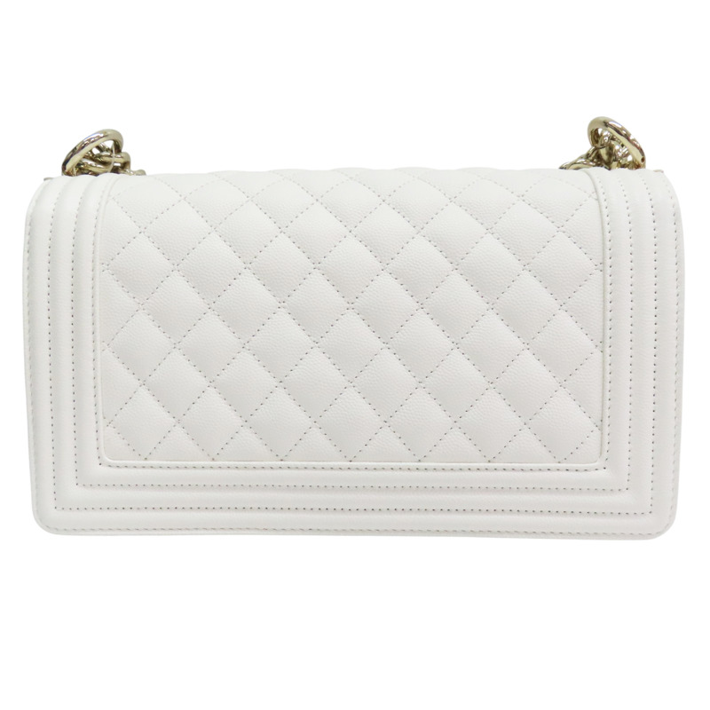 白色 菱格紋 荔枝紋 牛皮 Boy25 鏈帶肩背包 金釦【CHANEL 香奈兒】 A67086-1