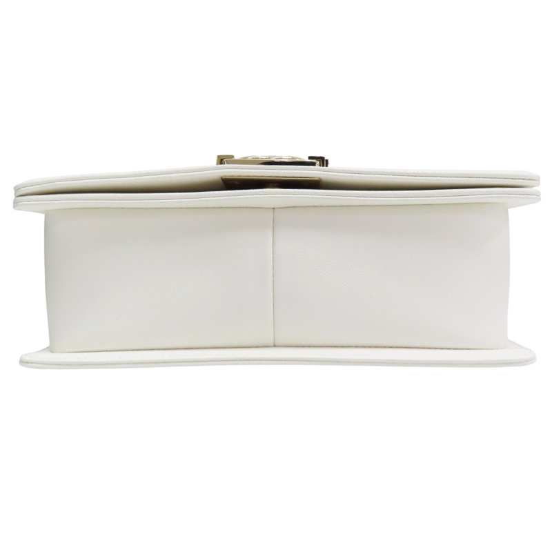 白色 菱格紋 荔枝紋 牛皮 Boy25 鏈帶肩背包 金釦【CHANEL 香奈兒】 A67086-3