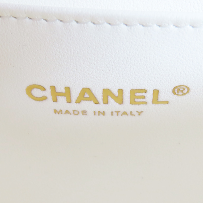 白色 菱格紋 荔枝紋 牛皮 Boy25 鏈帶肩背包 金釦【CHANEL 香奈兒】 A67086-5