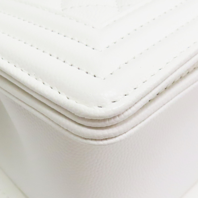 白色 菱格紋 荔枝紋 牛皮 Boy25 鏈帶肩背包 金釦【CHANEL 香奈兒】 A67086-8