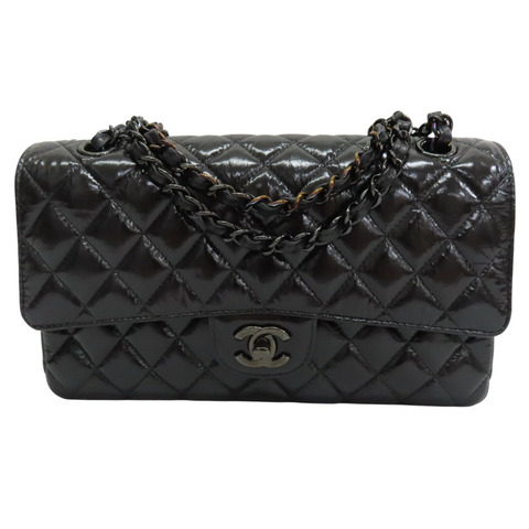 黑色 臘光牛皮 COCO25 鏈帶肩背包【CHANEL 香奈兒】 A01112