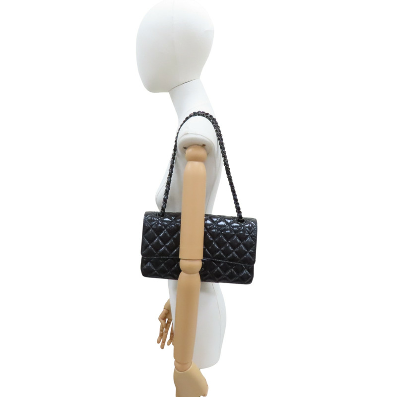 黑色 臘光牛皮 COCO25 鏈帶肩背包【CHANEL 香奈兒】 A01112-8