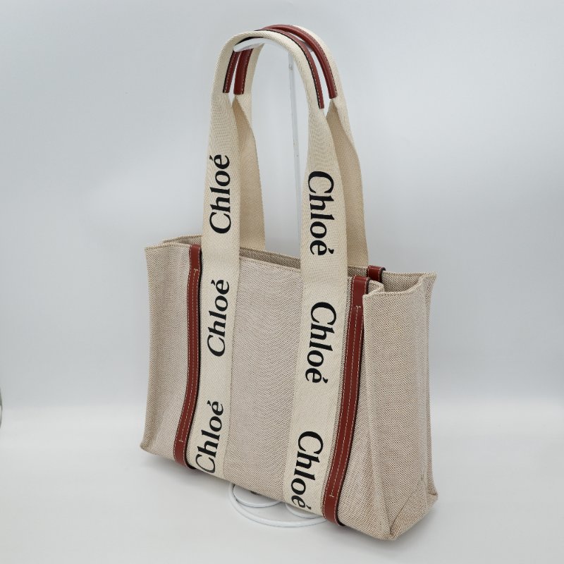 Chloe 蔻依 Woody Tote中款 焦糖色 咖色 帆布托特包-1