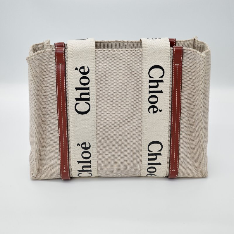 Chloe 蔻依 Woody Tote中款 焦糖色 咖色 帆布托特包-2