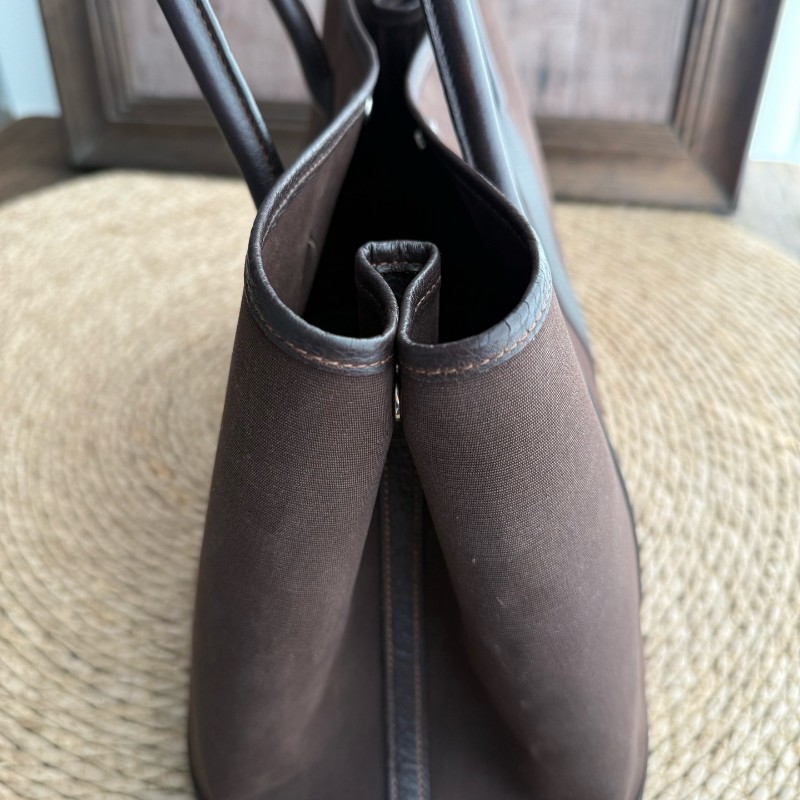 Hermes Garden Party 36 帆布拼皮 巧克力色 手提包-2