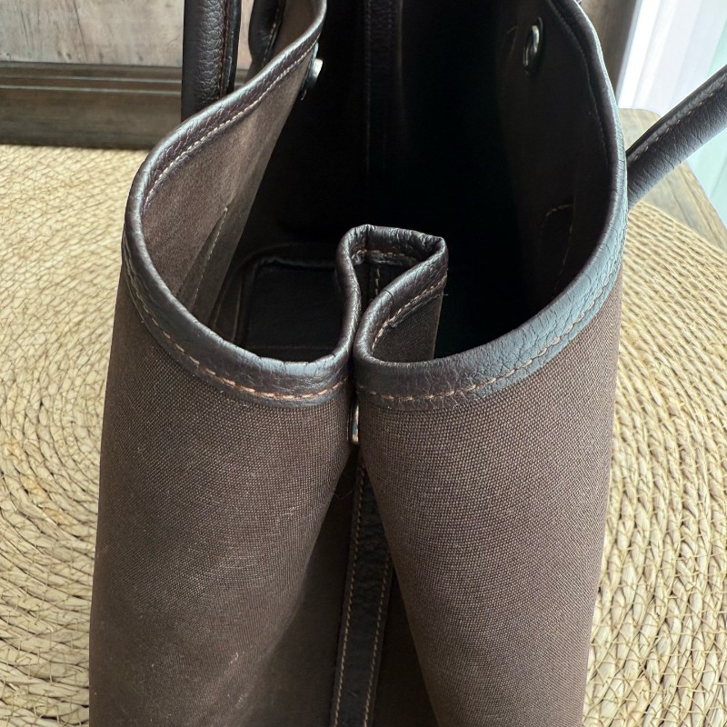 Hermes Garden Party 36 帆布拼皮 巧克力色 手提包-3