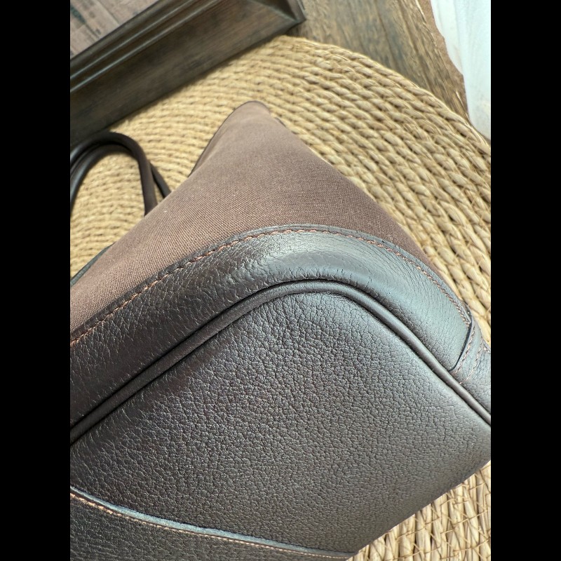 Hermes Garden Party 36 帆布拼皮 巧克力色 手提包-4