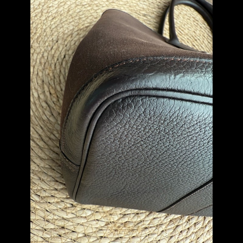 Hermes Garden Party 36 帆布拼皮 巧克力色 手提包-5