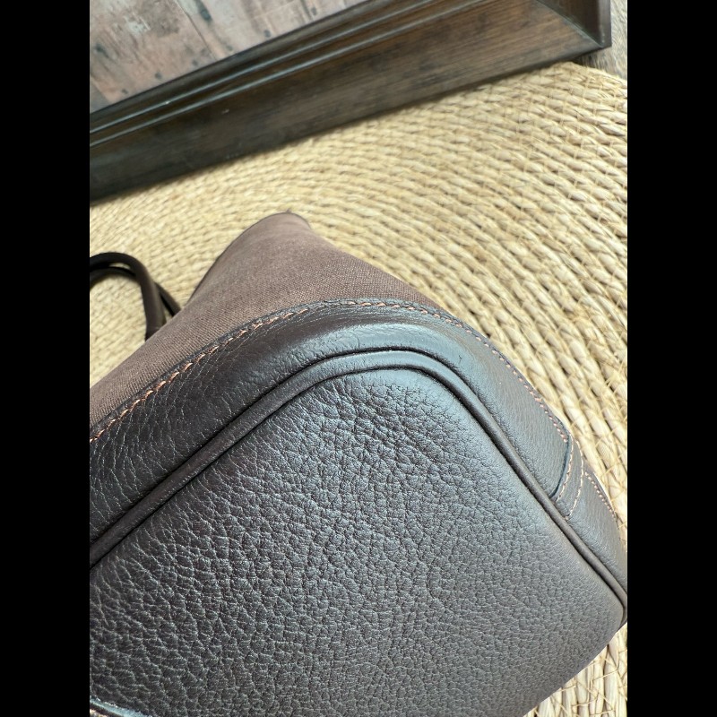 Hermes Garden Party 36 帆布拼皮 巧克力色 手提包-6