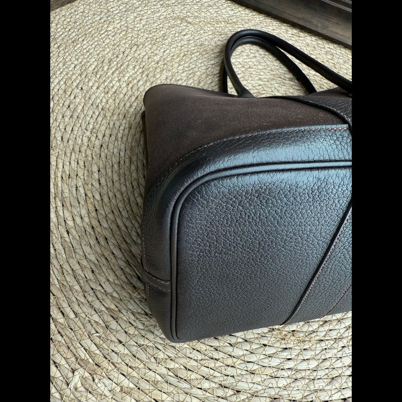 Hermes Garden Party 36 帆布拼皮 巧克力色 手提包-7