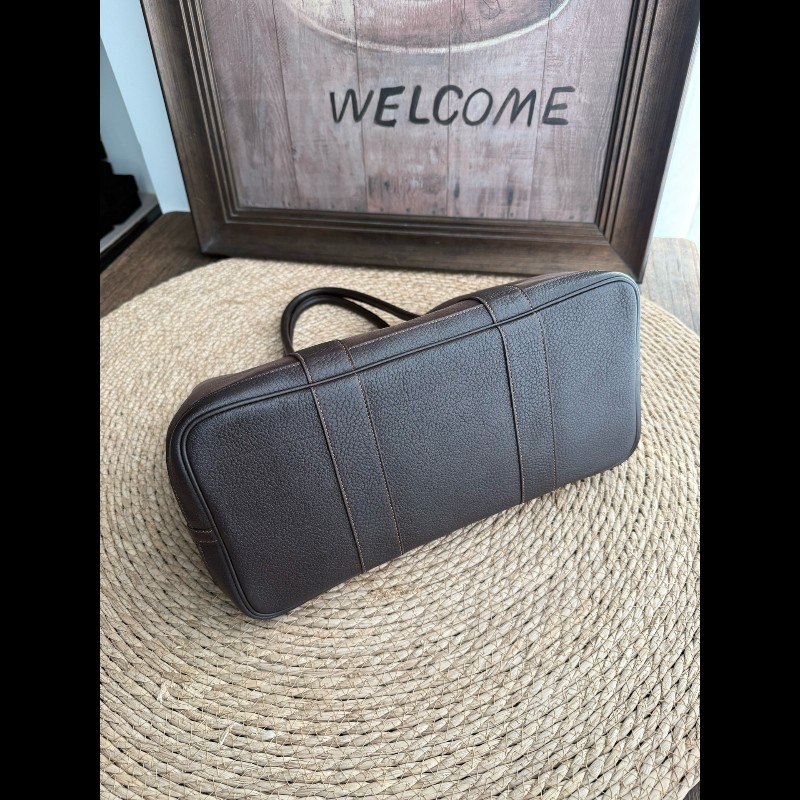 Hermes Garden Party 36 帆布拼皮 巧克力色 手提包-8