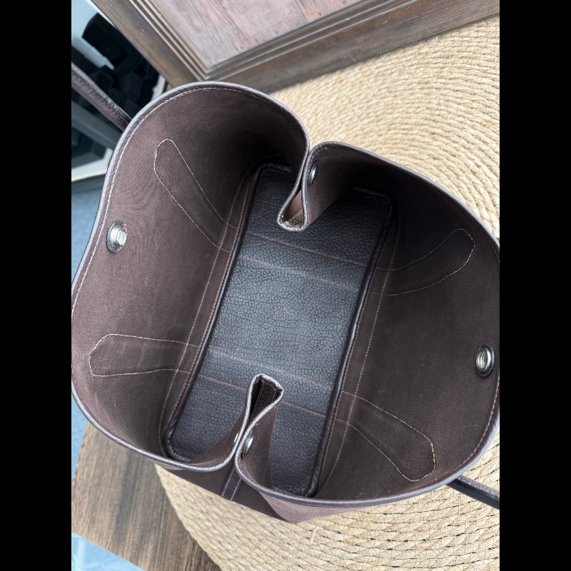 Hermes Garden Party 36 帆布拼皮 巧克力色 手提包-11