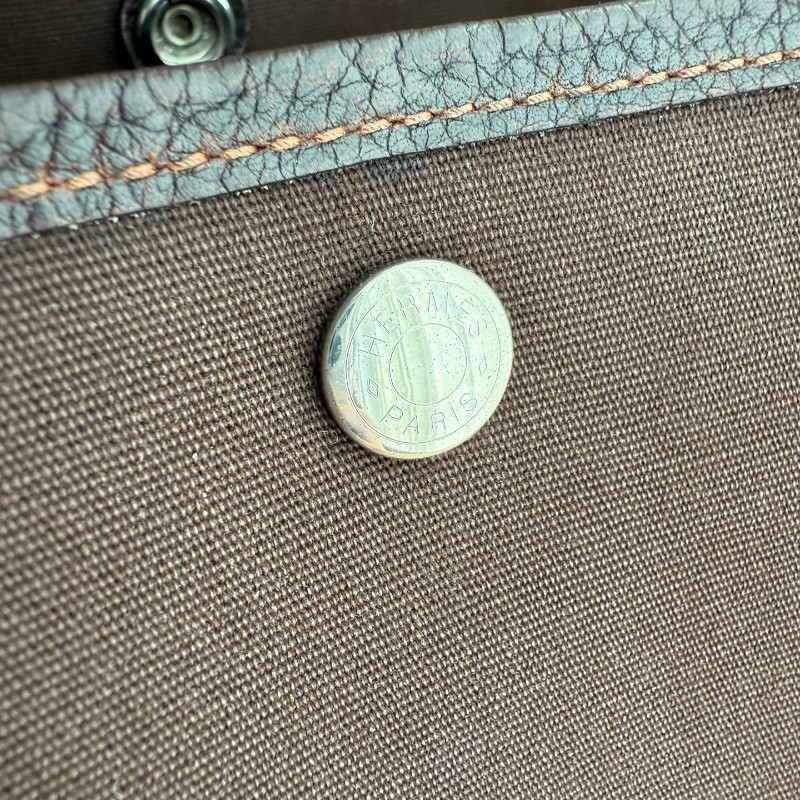 Hermes Garden Party 36 帆布拼皮 巧克力色 手提包-15