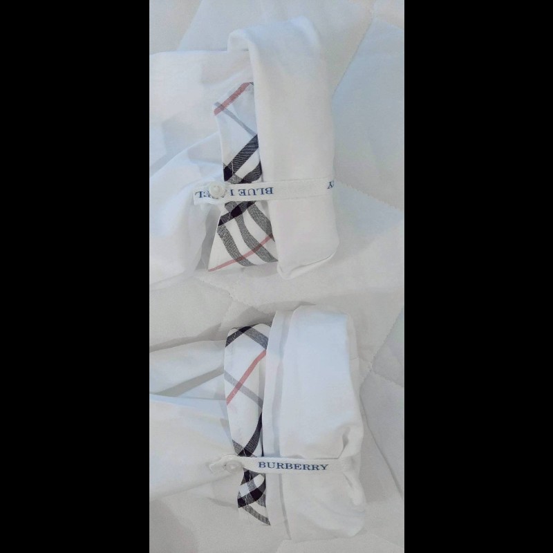 (日本製MIJ)絕版BURBERRY博柏利 LONDON BLUE LABEL 藍標 戰馬 男白色經典格紋捲袖襯衫L-6