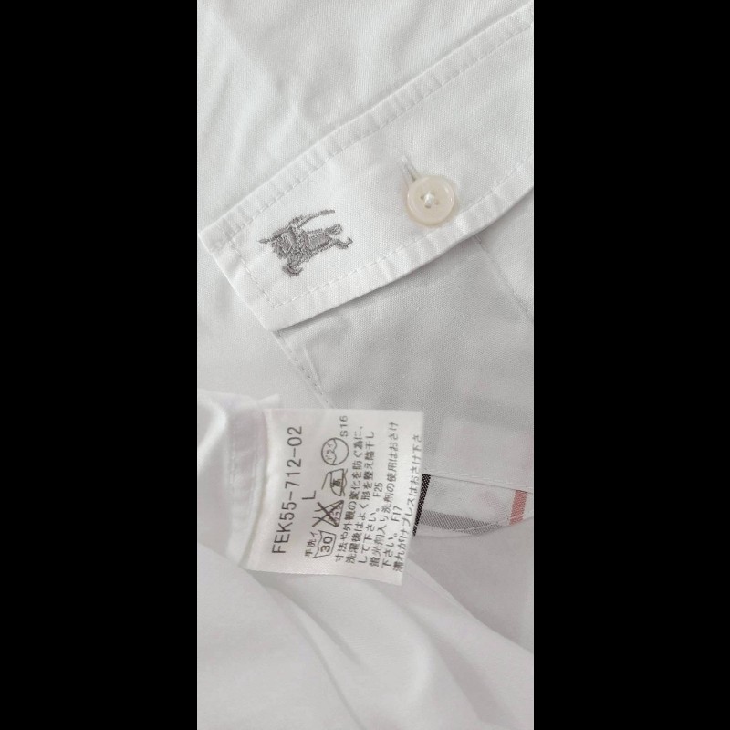 (日本製MIJ)絕版BURBERRY博柏利 LONDON BLUE LABEL 藍標 戰馬 男白色經典格紋捲袖襯衫L-8