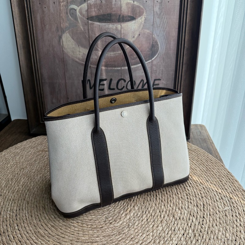 Hermes Garden Party GP36 帆布拼皮米棕色手提包-1