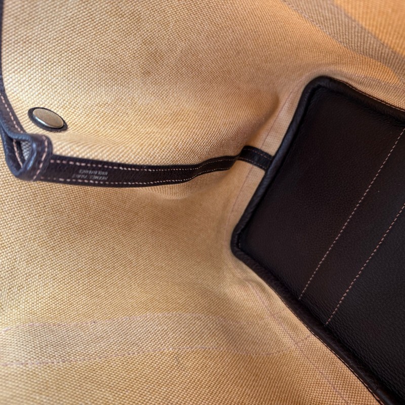 Hermes Garden Party GP36 帆布拼皮米棕色手提包-4