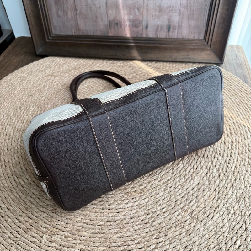 Hermes Garden Party GP36 帆布拼皮米棕色手提包-8