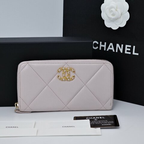 Chanel 香奈兒 19系列 粉色 小羊皮 長夾