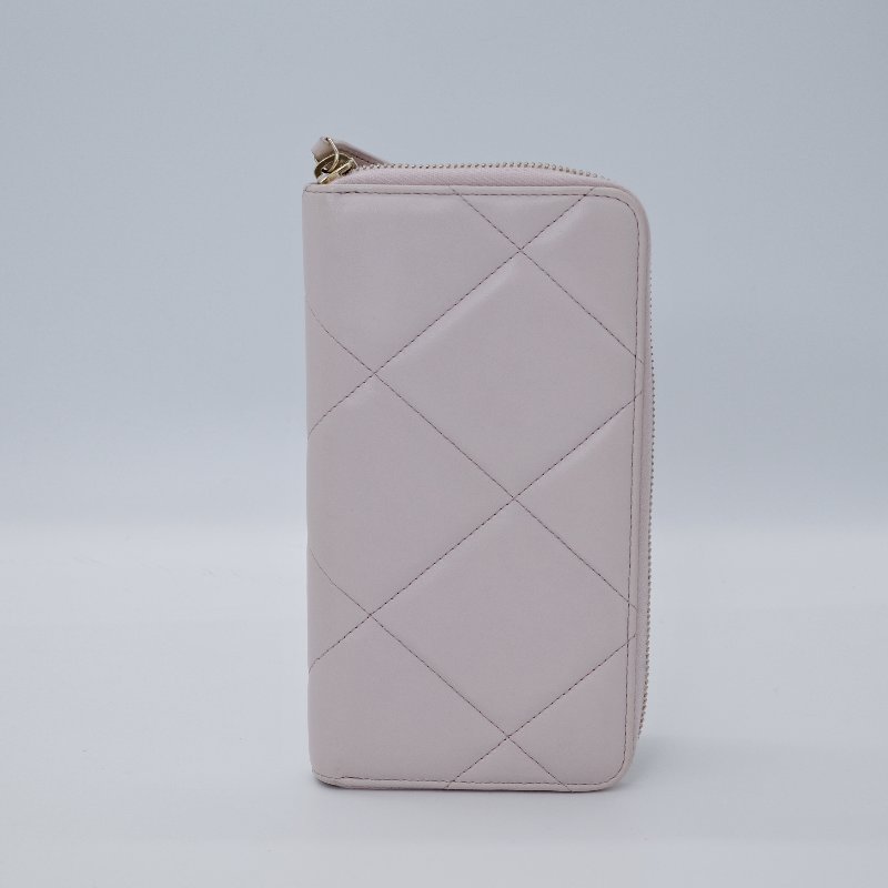 Chanel 香奈兒 19系列 粉色 小羊皮 長夾-4