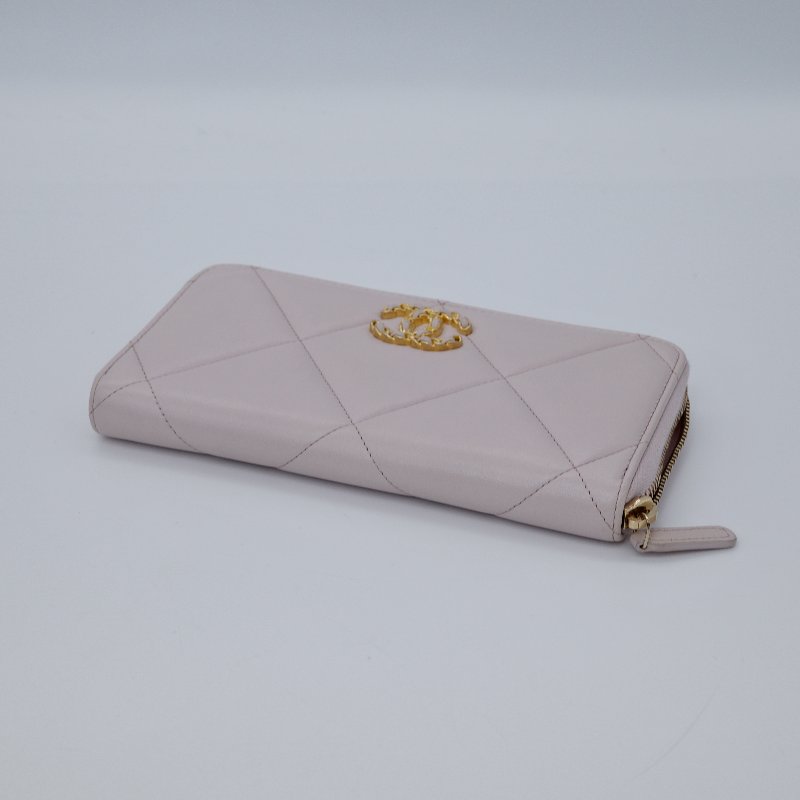 Chanel 香奈兒 19系列 粉色 小羊皮 長夾-6