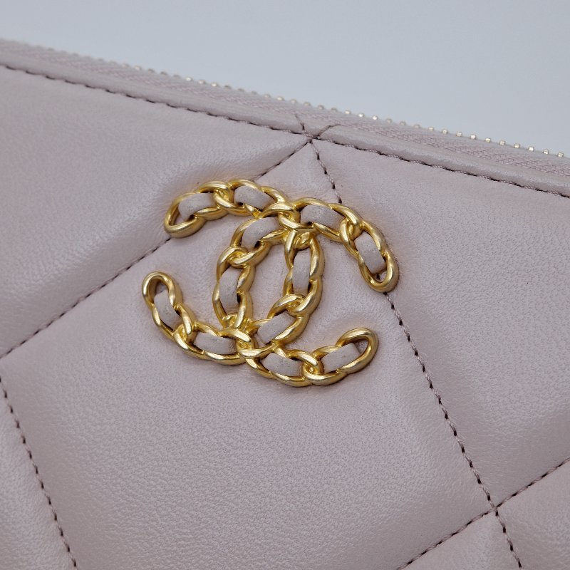Chanel 香奈兒 19系列 粉色 小羊皮 長夾-8