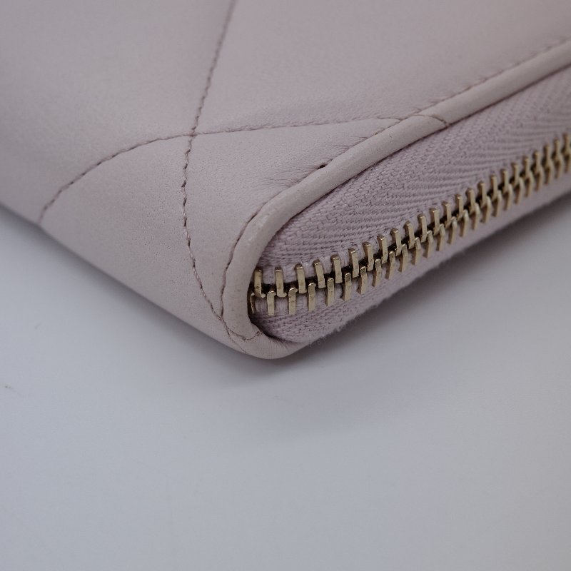 Chanel 香奈兒 19系列 粉色 小羊皮 長夾-9