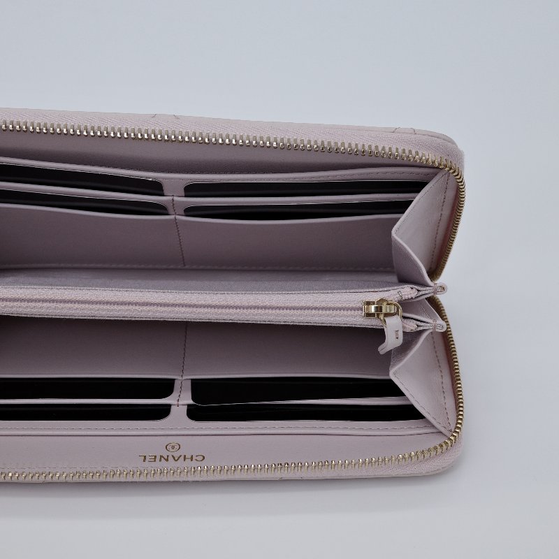 Chanel 香奈兒 19系列 粉色 小羊皮 長夾-12