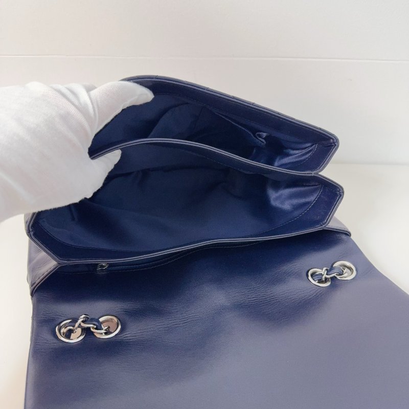 Chanel 香奈兒 深藍色羊皮風琴封蓋包-8