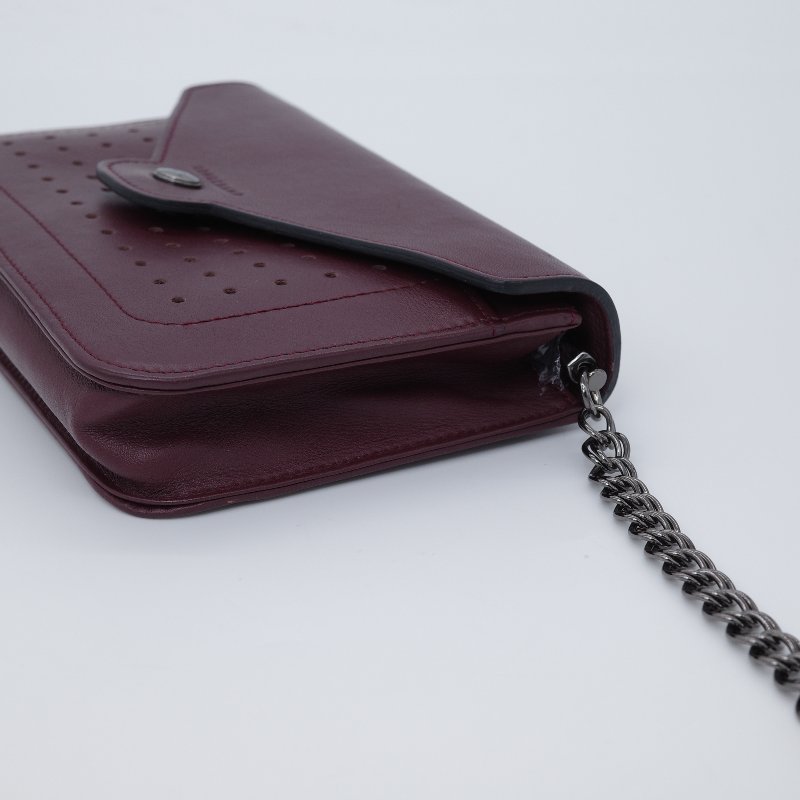 Longchamp 瓏驤 Mademoiselle 打孔翻蓋鍊帶 酒紅 牛皮 斜背包 肩背包-6