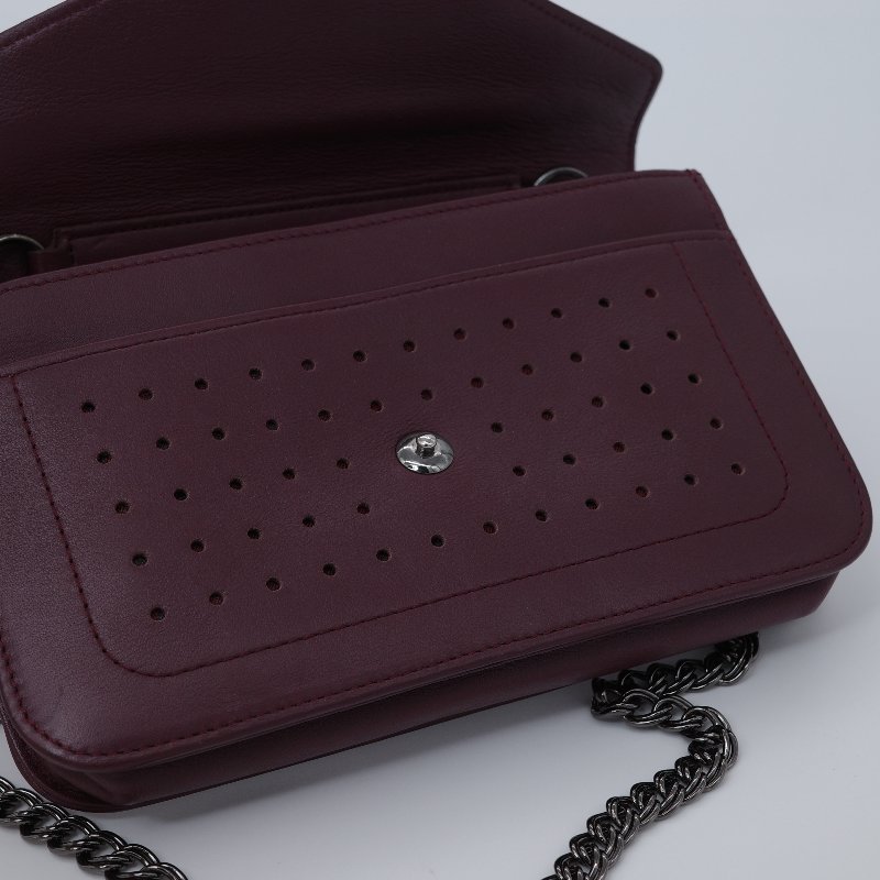 Longchamp 瓏驤 Mademoiselle 打孔翻蓋鍊帶 酒紅 牛皮 斜背包 肩背包-7