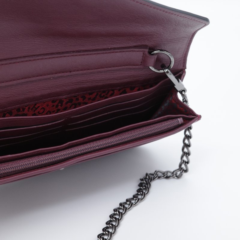 Longchamp 瓏驤 Mademoiselle 打孔翻蓋鍊帶 酒紅 牛皮 斜背包 肩背包-8