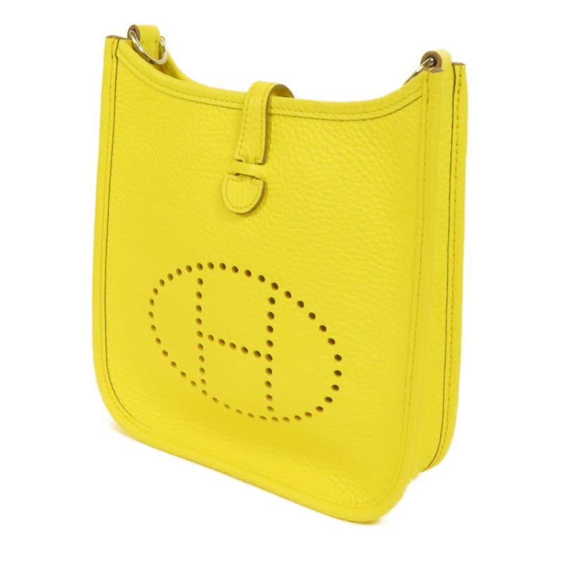 HERMES Clemence皮革Evelyne TPM銀扣肩背袋Limoncello-2
