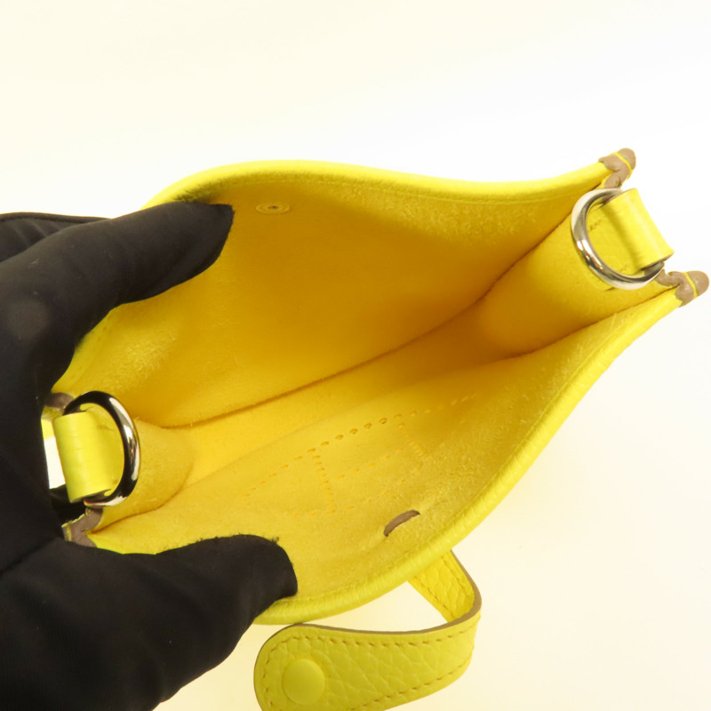 HERMES Clemence皮革Evelyne TPM銀扣肩背袋Limoncello-4