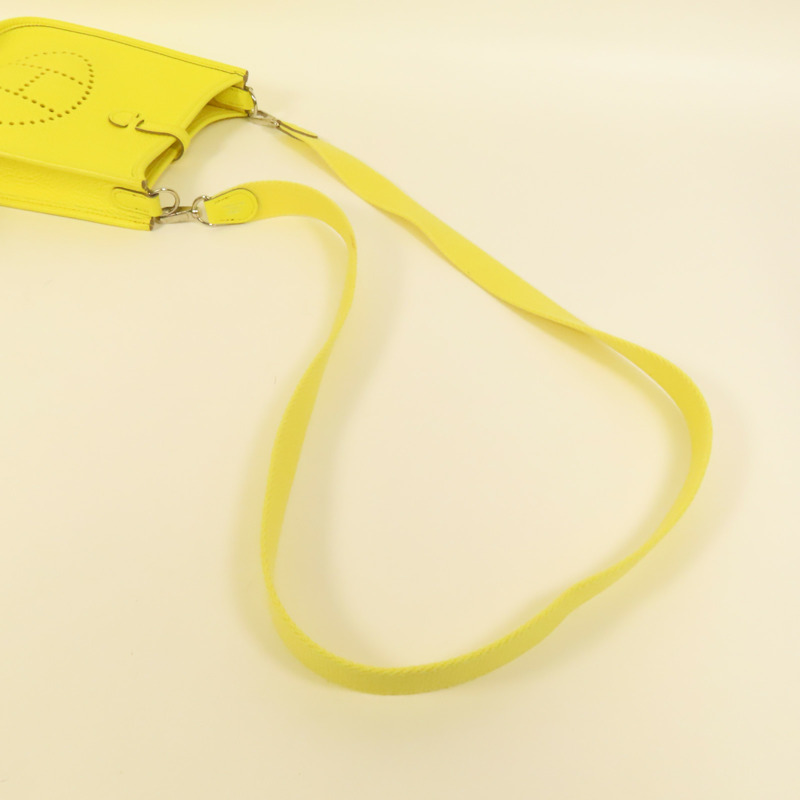 HERMES Clemence皮革Evelyne TPM銀扣肩背袋Limoncello-5